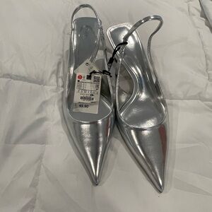 Zara silver sling back pump size 41 NWT